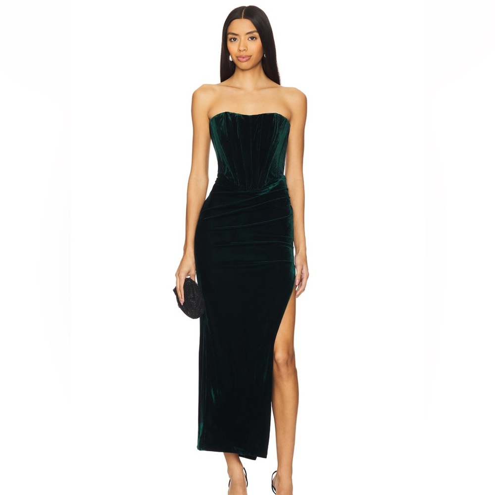 Bardot Everlasting Velour Midi Dress in Emerald